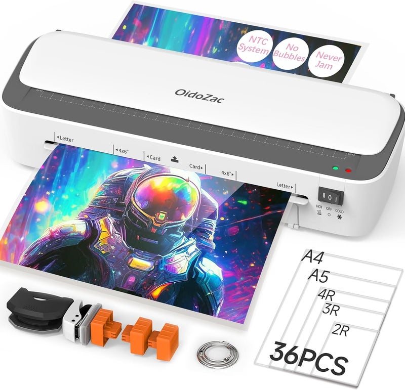 OidoZac Laminator Machine, 11 in 1 Laminating Never Jam Technology with 36 Laminating Sheets, 9 Inch Thermal Laminator A4 Laminating Machine Hot & Cold with Paper Trimmer for Home Office School - Image 1